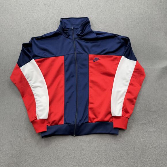 Nike Jacket Mens Medium Navy Blue Red White Track Full Zip Colorblock Swoosh - Picture 1 of 10